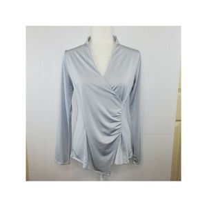 ALFANI Womens Silver Long Sleeve Surplice Neckline Wear To Work Faux Wrap Top S